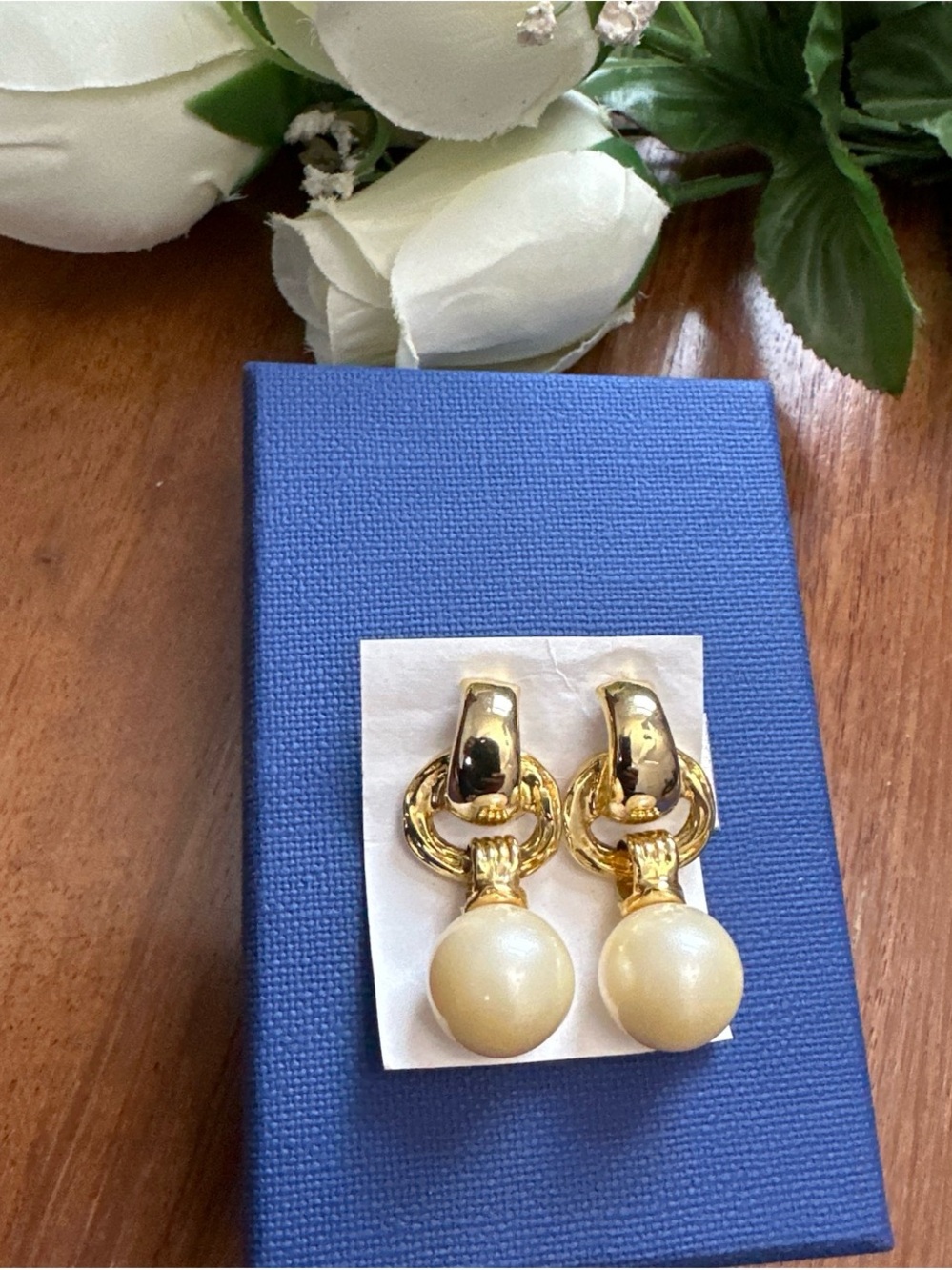 Gold-Tone Pearl Drop Earrings - Cream Pearl